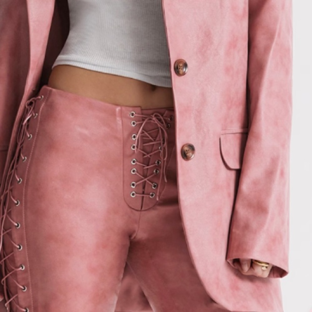 House of CB Womens Kiera Oversize Faux Leather Jacket Size Large Pink NWT - Picture 14 of 16